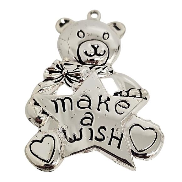 Gorham Silver Bear Ornaments with Make a Wish Heart and Drum Christmas 3" Tall - Picture 2 of 6
